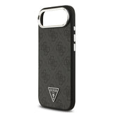 Apple iPhone 17 Air Kılıf Guess Orjinal Lisanslı M-safe Şarj Özellikli Gümüş Metal Kamera Çerçeveli Üçgen Logo 4G Desenli Kapak