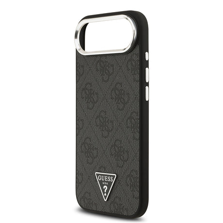 Apple iPhone 17 Air Kılıf Guess Orjinal Lisanslı M-safe Şarj Özellikli Gümüş Metal Kamera Çerçeveli Üçgen Logo 4G Desenli Kapak