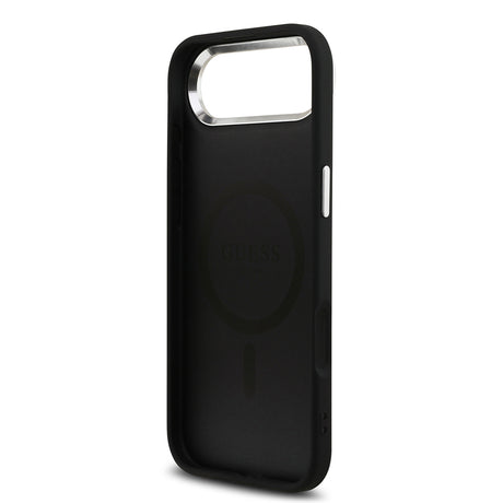 Apple iPhone 17 Air Kılıf Guess Orjinal Lisanslı M-safe Şarj Özellikli Gümüş Metal Kamera Çerçeveli Üçgen Logo 4G Desenli Kapak