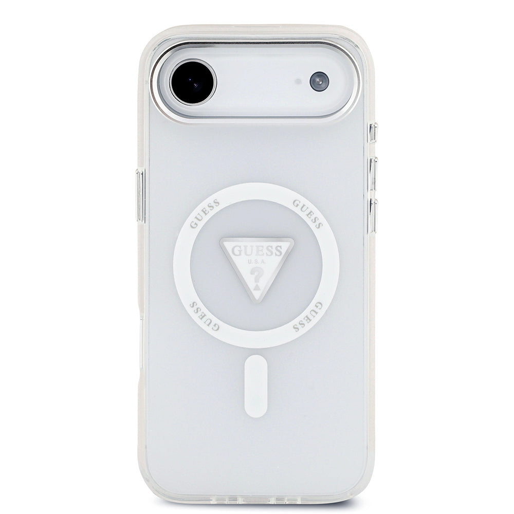 Apple iPhone 17 Air Kılıf Guess Orjinal Lisanslı M-safe Şarj Özellikli IML Baskılı Üçgen Logolu Metal Kamera Çerçeveli Kapak