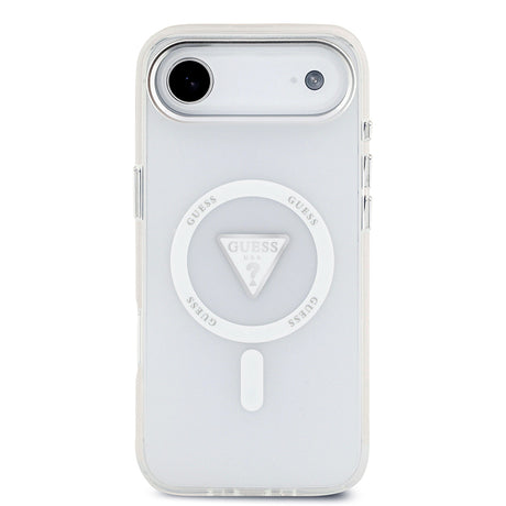 Apple iPhone 17 Air Kılıf Guess Orjinal Lisanslı M-safe Şarj Özellikli IML Baskılı Üçgen Logolu Metal Kamera Çerçeveli Kapak