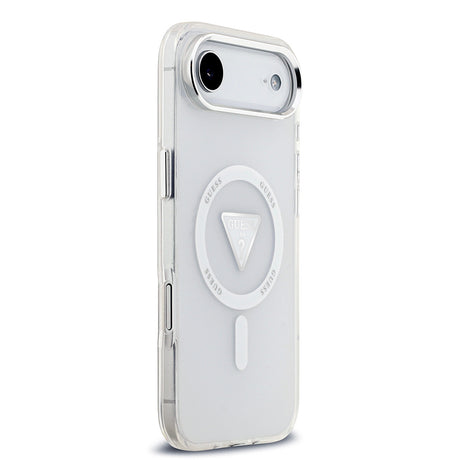 Apple iPhone 17 Air Kılıf Guess Orjinal Lisanslı M-safe Şarj Özellikli IML Baskılı Üçgen Logolu Metal Kamera Çerçeveli Kapak