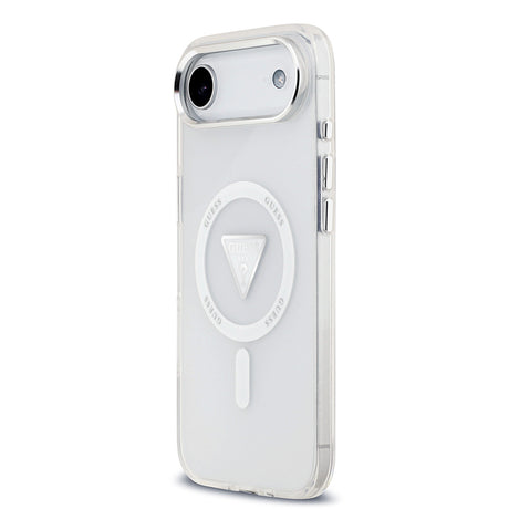 Apple iPhone 17 Air Kılıf Guess Orjinal Lisanslı M-safe Şarj Özellikli IML Baskılı Üçgen Logolu Metal Kamera Çerçeveli Kapak