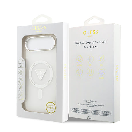 Apple iPhone 17 Air Kılıf Guess Orjinal Lisanslı M-safe Şarj Özellikli IML Baskılı Üçgen Logolu Metal Kamera Çerçeveli Kapak