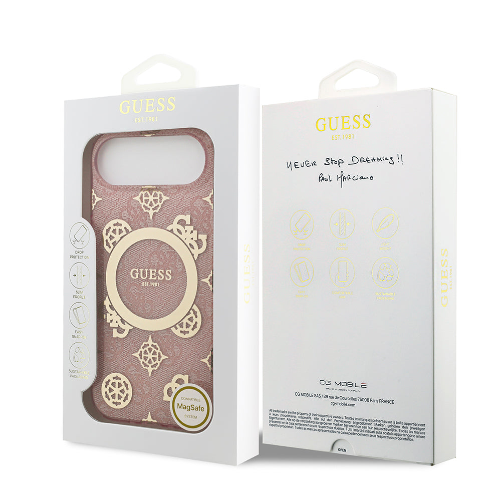 Apple iPhone 17 Air Kılıf Guess Orjinal Lisanslı M-safe Şarj Özellikli IML Peony ve 4G Desenli Klasik Logolu Kapak