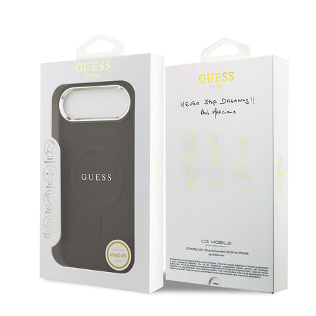 Apple iPhone 17 Air Kılıf Guess Orjinal Lisanslı M-safe Şarj Özellikli Klasik Yazı Logolu PU Deri Kapak