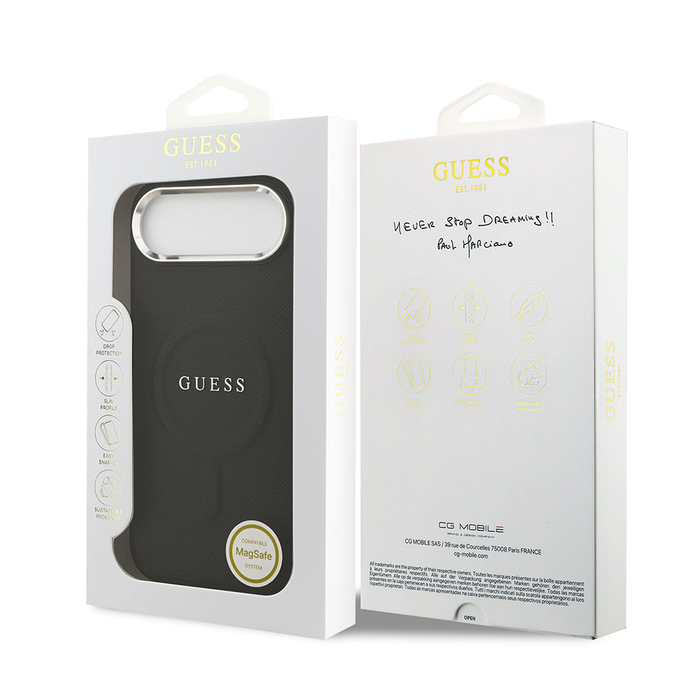 Apple iPhone 17 Air Kılıf Guess Orjinal Lisanslı M-safe Şarj Özellikli Klasik Yazı Logolu PU Deri Kapak