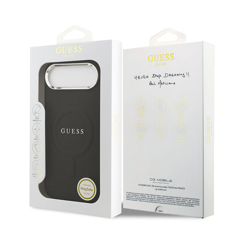 Apple iPhone 17 Air Kılıf Guess Orjinal Lisanslı M-safe Şarj Özellikli Klasik Yazı Logolu PU Deri Kapak