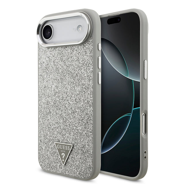 Apple iPhone 17 Air Kılıf Guess Orjinal Lisanslı M-safe Şarj Özellikli Metal Kamera Çerçeveli Üçgen Logolu Glitter Kapak