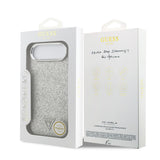 Apple iPhone 17 Air Kılıf Guess Orjinal Lisanslı M-safe Şarj Özellikli Metal Kamera Çerçeveli Üçgen Logolu Glitter Kapak