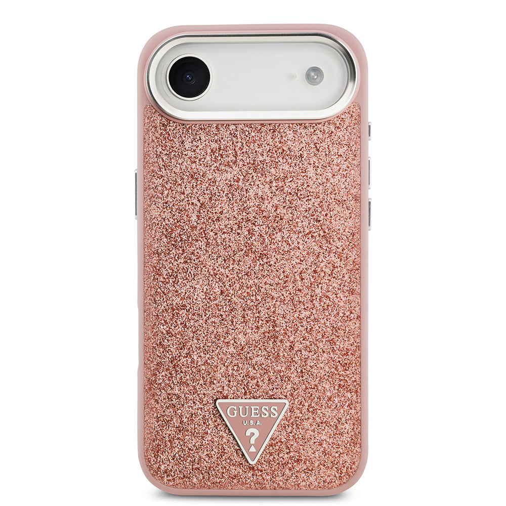 Apple iPhone 17 Air Kılıf Guess Orjinal Lisanslı M-safe Şarj Özellikli Metal Kamera Çerçeveli Üçgen Logolu Glitter Kapak