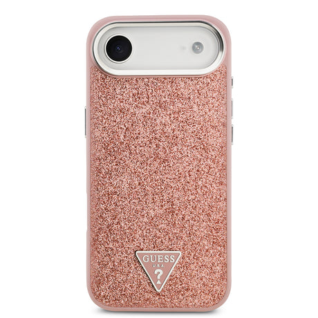 Apple iPhone 17 Air Kılıf Guess Orjinal Lisanslı M-safe Şarj Özellikli Metal Kamera Çerçeveli Üçgen Logolu Glitter Kapak
