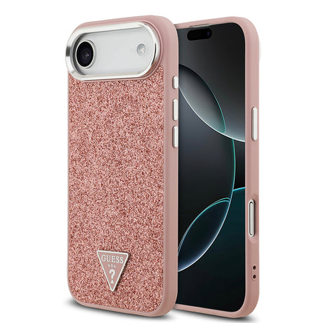 Apple iPhone 17 Air Kılıf Guess Orjinal Lisanslı M-safe Şarj Özellikli Metal Kamera Çerçeveli Üçgen Logolu Glitter Kapak