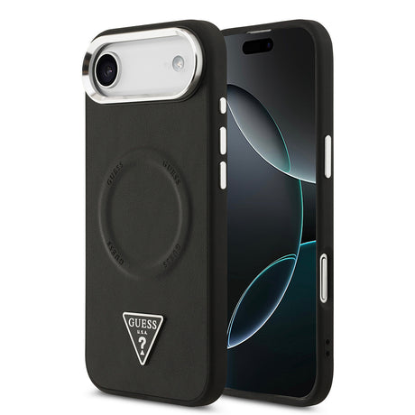 Apple iPhone 17 Air Kılıf Guess Orjinal Lisanslı M-safe Şarj Özellikli PU Deri Metal Kamera Çerçeveli Üçgen Logolu Kapak