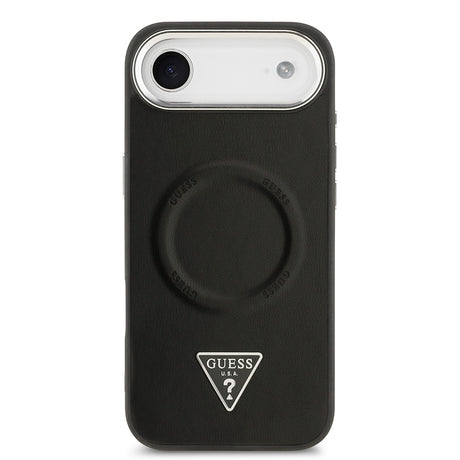 Apple iPhone 17 Air Kılıf Guess Orjinal Lisanslı M-safe Şarj Özellikli PU Deri Metal Kamera Çerçeveli Üçgen Logolu Kapak