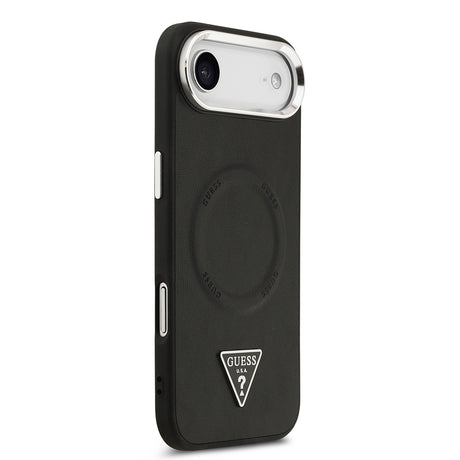 Apple iPhone 17 Air Kılıf Guess Orjinal Lisanslı M-safe Şarj Özellikli PU Deri Metal Kamera Çerçeveli Üçgen Logolu Kapak