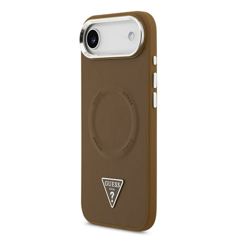 Apple iPhone 17 Air Kılıf Guess Orjinal Lisanslı M-safe Şarj Özellikli PU Deri Metal Kamera Çerçeveli Üçgen Logolu Kapak