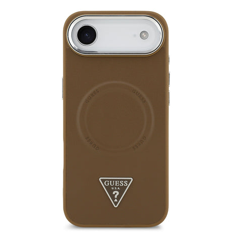 Apple iPhone 17 Air Kılıf Guess Orjinal Lisanslı M-safe Şarj Özellikli PU Deri Metal Kamera Çerçeveli Üçgen Logolu Kapak
