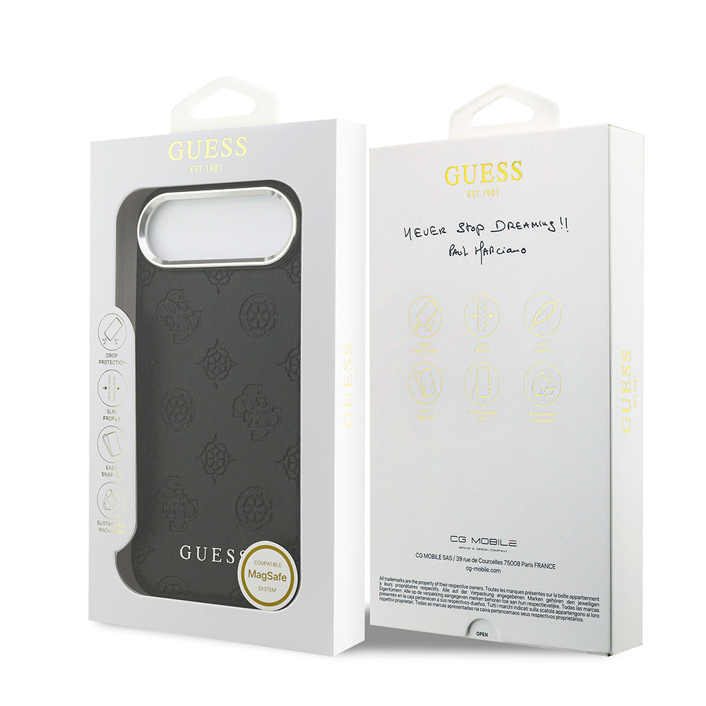 Apple iPhone 17 Air Kılıf Guess Orjinal Lisanslı M-safe Şarj Özellikli Sıcak Baskılı Klasik Yazı Logolu PU Deri Peony Kapak