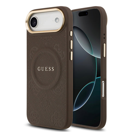 Apple iPhone 17 Air Kılıf Guess Orjinal Lisanslı M-safe Şarj Özellikli Sıcak Baskılı Yazı Logolu PU Deri Peony Kapak