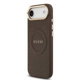 Apple iPhone 17 Air Kılıf Guess Orjinal Lisanslı M-safe Şarj Özellikli Sıcak Baskılı Yazı Logolu PU Deri Peony Kapak