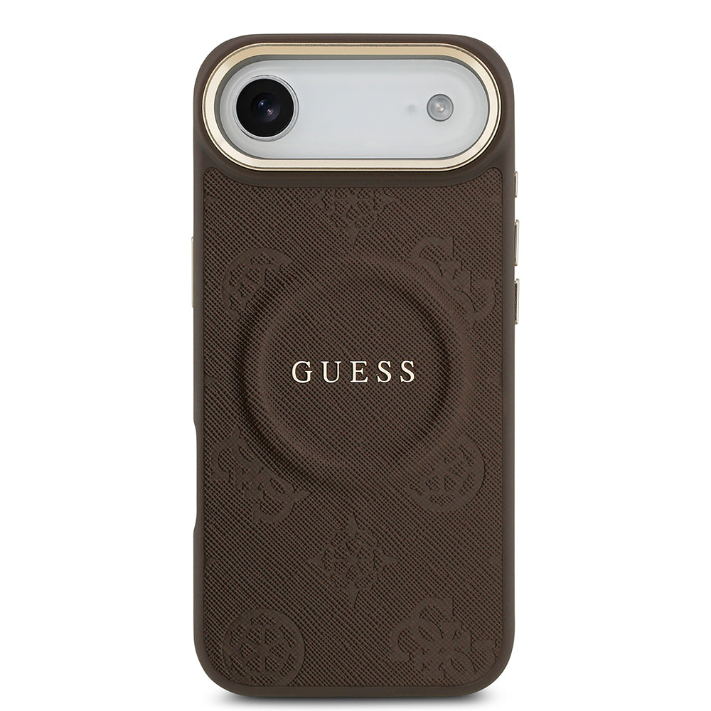 Apple iPhone 17 Air Kılıf Guess Orjinal Lisanslı M-safe Şarj Özellikli Sıcak Baskılı Yazı Logolu PU Deri Peony Kapak