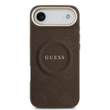 Apple iPhone 17 Air Kılıf Guess Orjinal Lisanslı M-safe Şarj Özellikli Sıcak Baskılı Yazı Logolu PU Deri Peony Kapak
