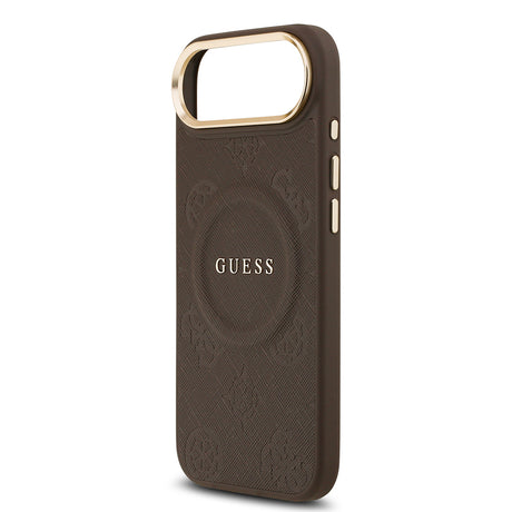 Apple iPhone 17 Air Kılıf Guess Orjinal Lisanslı M-safe Şarj Özellikli Sıcak Baskılı Yazı Logolu PU Deri Peony Kapak