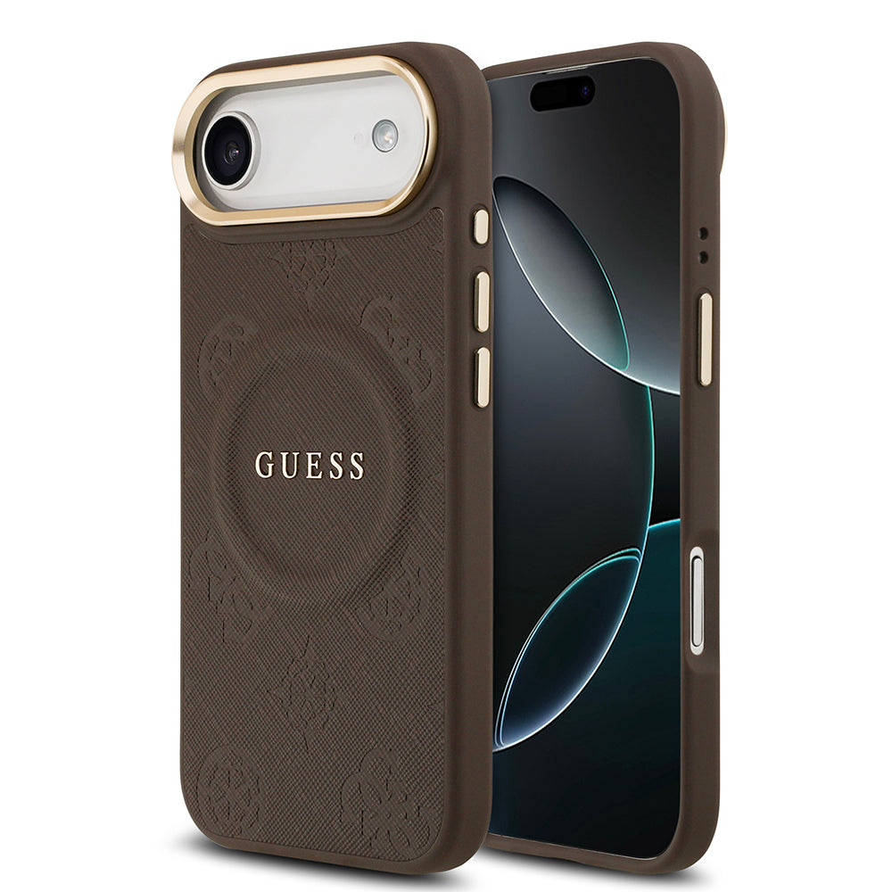 Apple iPhone 17 Air Kılıf Guess Orjinal Lisanslı M-safe Şarj Özellikli Sıcak Baskılı Yazı Logolu PU Deri Peony Kapak