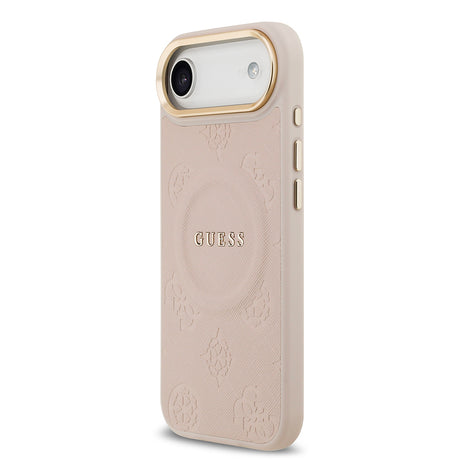 Apple iPhone 17 Air Kılıf Guess Orjinal Lisanslı M-safe Şarj Özellikli Sıcak Baskılı Yazı Logolu PU Deri Peony Kapak