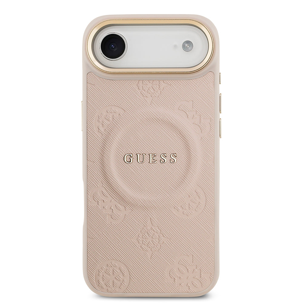 Apple iPhone 17 Air Kılıf Guess Orjinal Lisanslı M-safe Şarj Özellikli Sıcak Baskılı Yazı Logolu PU Deri Peony Kapak