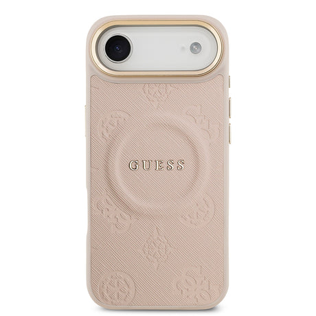 Apple iPhone 17 Air Kılıf Guess Orjinal Lisanslı M-safe Şarj Özellikli Sıcak Baskılı Yazı Logolu PU Deri Peony Kapak