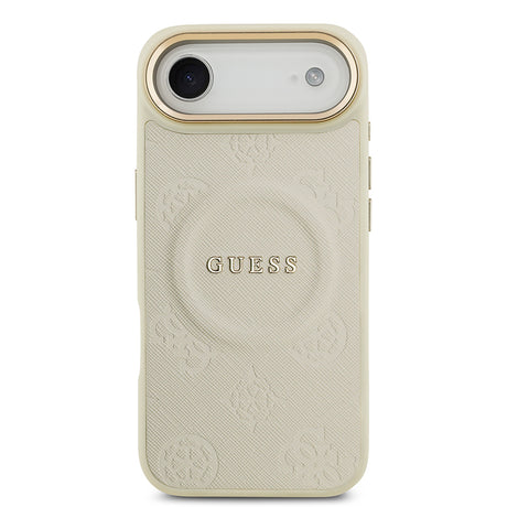 Apple iPhone 17 Air Kılıf Guess Orjinal Lisanslı M-safe Şarj Özellikli Sıcak Baskılı Yazı Logolu PU Deri Peony Kapak