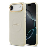 Apple iPhone 17 Air Kılıf Guess Orjinal Lisanslı M-safe Şarj Özellikli Sıcak Baskılı Yazı Logolu PU Deri Peony Kapak