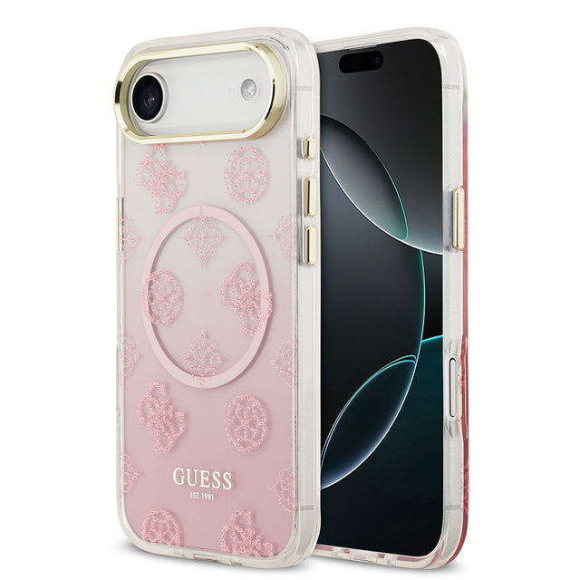 Apple iPhone 17 Air Kılıf Guess Orjinal Lisanslı M-safe Şarj Özellikli Simli Peony Desenli Silikon Kapak