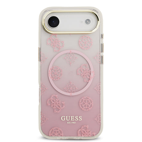 Apple iPhone 17 Air Kılıf Guess Orjinal Lisanslı M-safe Şarj Özellikli Simli Peony Desenli Silikon Kapak