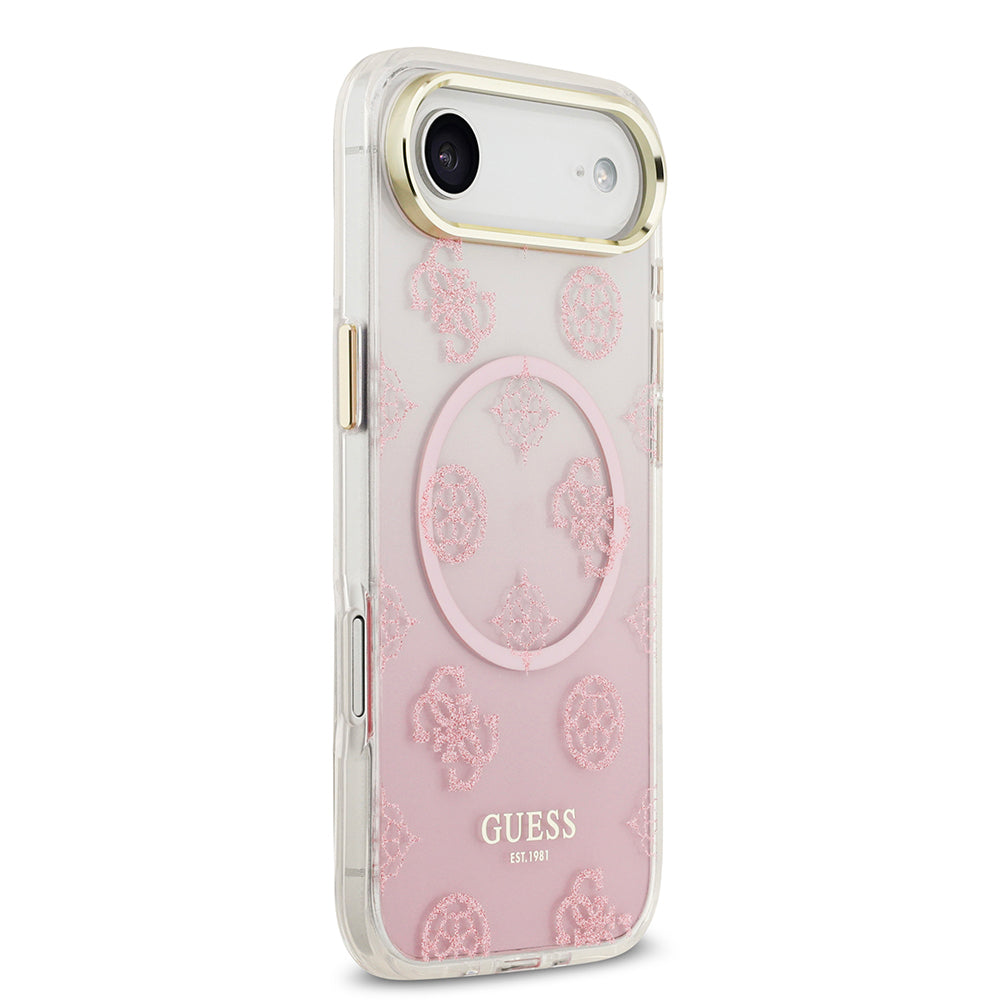 Apple iPhone 17 Air Kılıf Guess Orjinal Lisanslı M-safe Şarj Özellikli Simli Peony Desenli Silikon Kapak