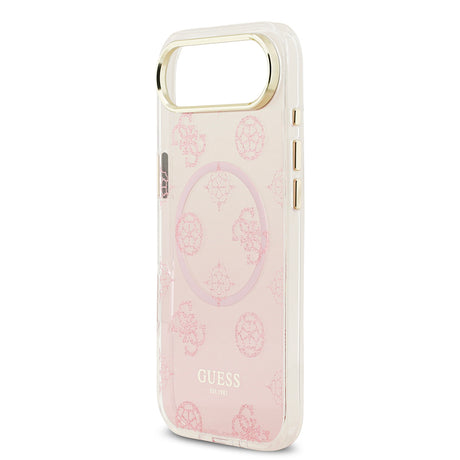 Apple iPhone 17 Air Kılıf Guess Orjinal Lisanslı M-safe Şarj Özellikli Simli Peony Desenli Silikon Kapak