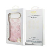 Apple iPhone 17 Air Kılıf Guess Orjinal Lisanslı M-safe Şarj Özellikli Simli Peony Desenli Silikon Kapak