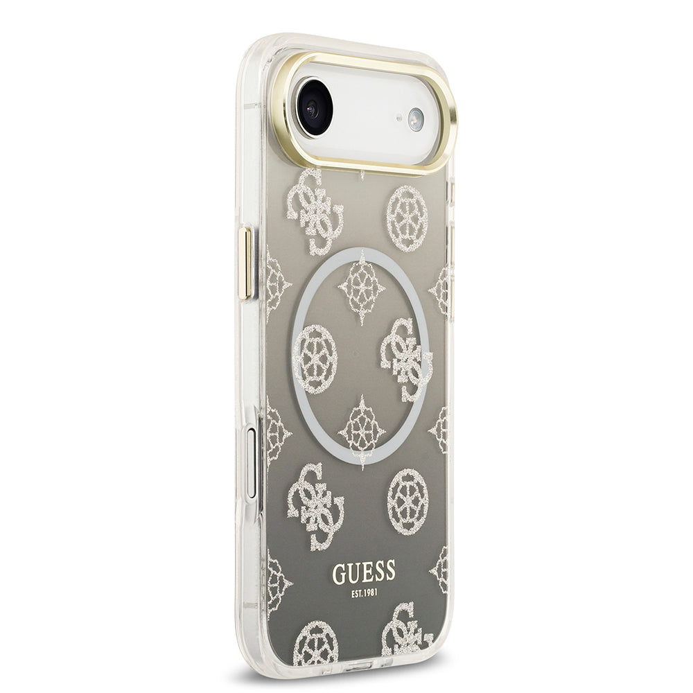 Apple iPhone 17 Air Kılıf Guess Orjinal Lisanslı M-safe Şarj Özellikli Simli Peony Desenli Silikon Kapak