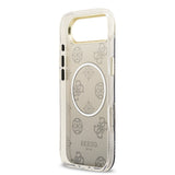 Apple iPhone 17 Air Kılıf Guess Orjinal Lisanslı M-safe Şarj Özellikli Simli Peony Desenli Silikon Kapak