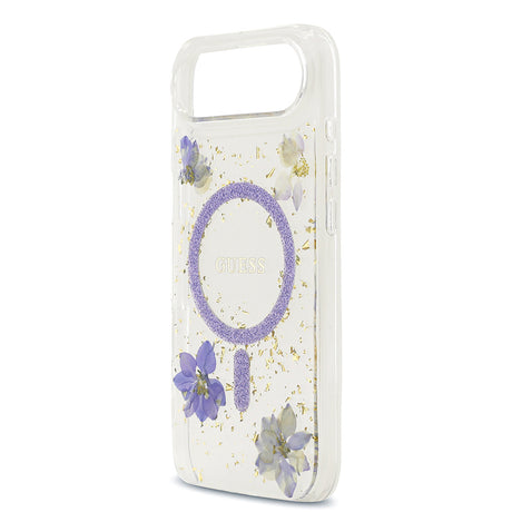 Apple iPhone 17 Air Kılıf Guess Orjinal Lisanslı M-safe Şarj Özellikli Transparan Resin Flowers Kapak