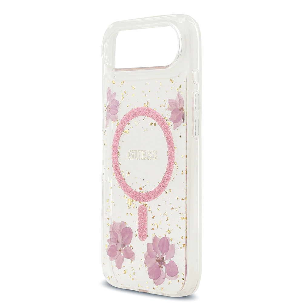 Apple iPhone 17 Air Kılıf Guess Orjinal Lisanslı M-safe Şarj Özellikli Transparan Resin Flowers Kapak