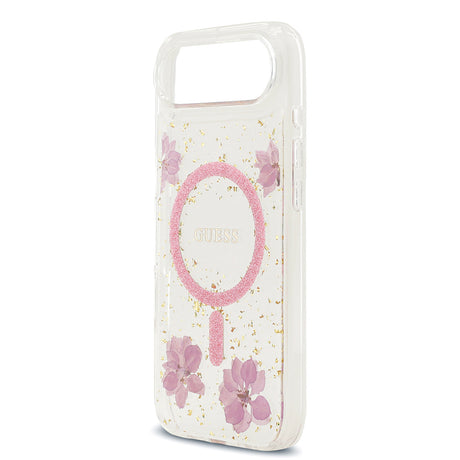 Apple iPhone 17 Air Kılıf Guess Orjinal Lisanslı M-safe Şarj Özellikli Transparan Resin Flowers Kapak