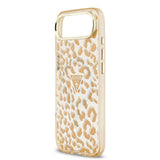 Apple iPhone 17 Air Kılıf Guess Orjinal Lisanslı M-safe Şarj Özellikli Üçgen Logolu Simli Leopar Desenli Kapak