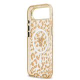 Apple iPhone 17 Air Kılıf Guess Orjinal Lisanslı M-safe Şarj Özellikli Üçgen Logolu Simli Leopar Desenli Kapak