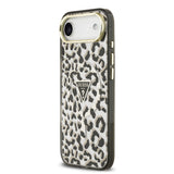 Apple iPhone 17 Air Kılıf Guess Orjinal Lisanslı M-safe Şarj Özellikli Üçgen Logolu Simli Leopar Desenli Kapak
