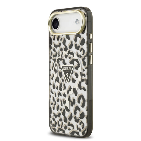 Apple iPhone 17 Air Kılıf Guess Orjinal Lisanslı M-safe Şarj Özellikli Üçgen Logolu Simli Leopar Desenli Kapak