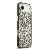 Apple iPhone 17 Air Kılıf Guess Orjinal Lisanslı M-safe Şarj Özellikli Üçgen Logolu Simli Leopar Desenli Kapak