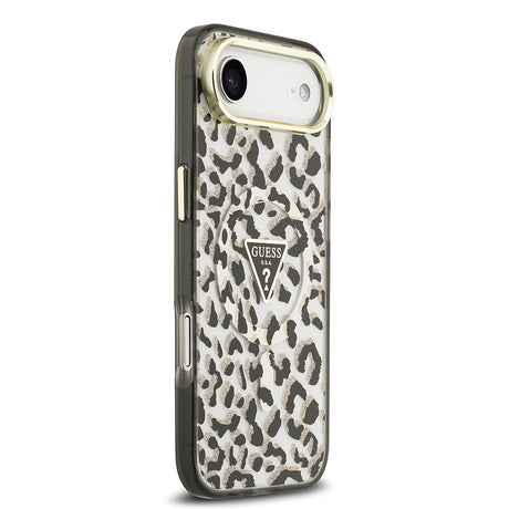 Apple iPhone 17 Air Kılıf Guess Orjinal Lisanslı M-safe Şarj Özellikli Üçgen Logolu Simli Leopar Desenli Kapak